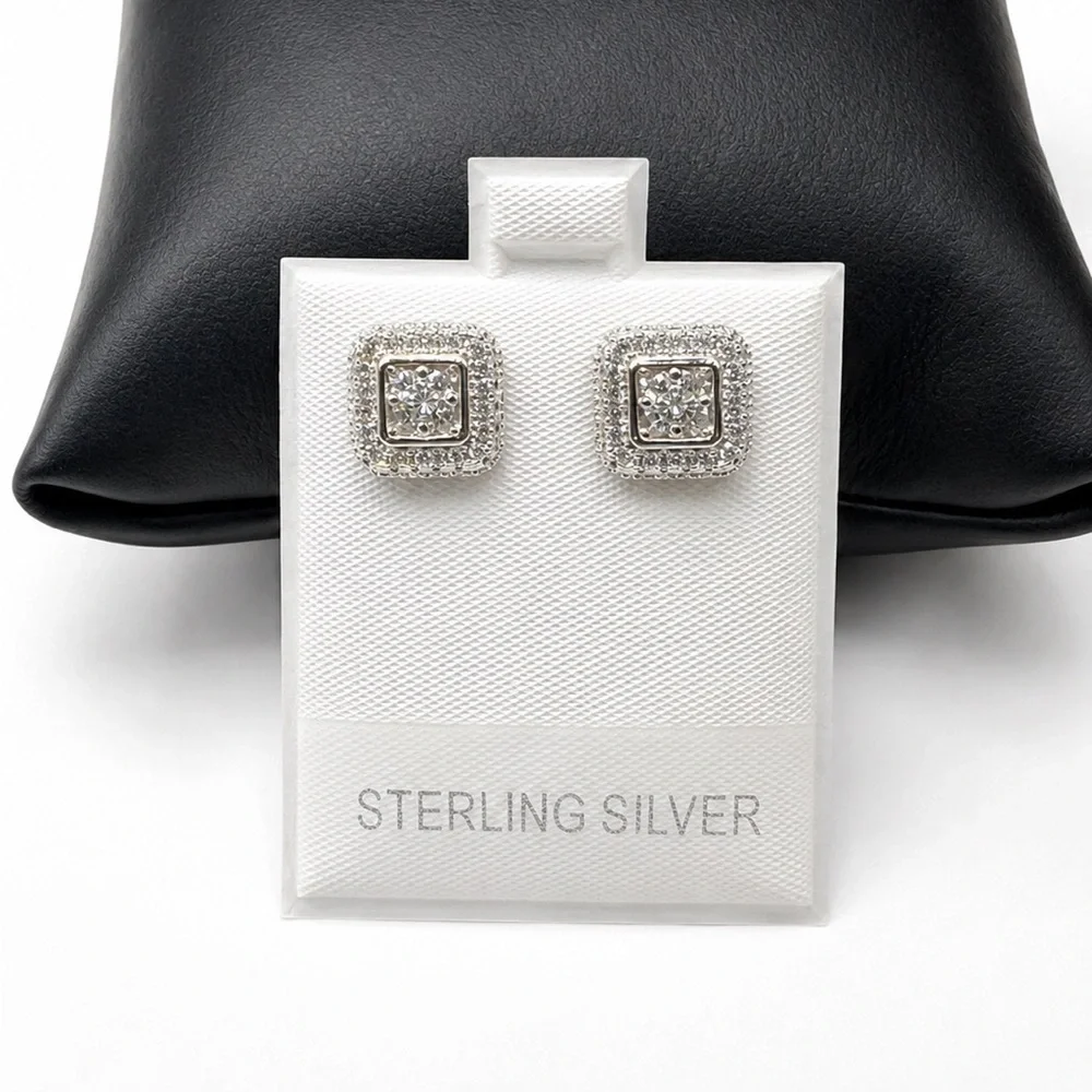 925 Sterling Silver Square Halo Stud Earrings 0.70CTW MOISSANITE